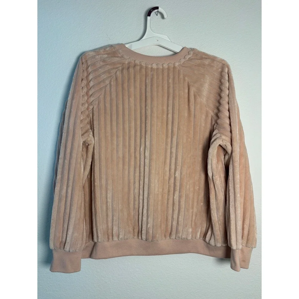 Justice Girls Pink Ribbed Faux Fur Fleece Pullover‎ Sweatshirt Size 14/16 L XL